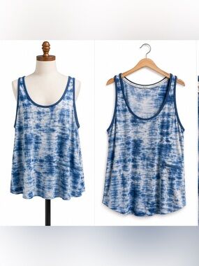 Lucky Brand Blue Tie-Dye Tank Top | XL Relaxed Boho Sleeveless Top
